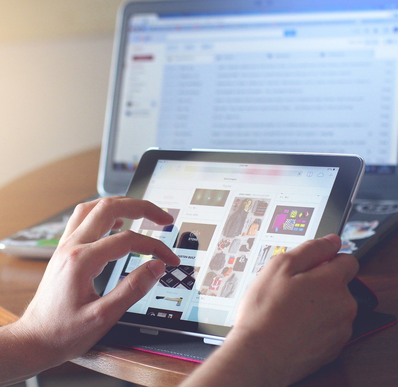 Tablet device in use